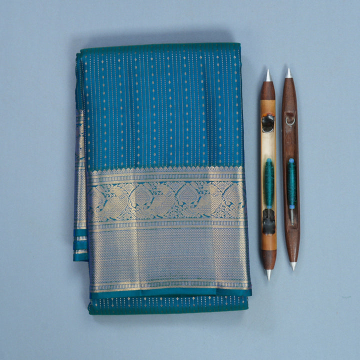 Hayagrivas Handloom Teal Blue Kanjivaram Silk Saree KBF749H1-16