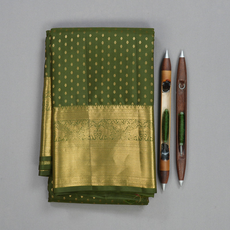 Hayagrivas Handloom Mehandi Green Kanjivaram Silk Saree KBF749H1-2