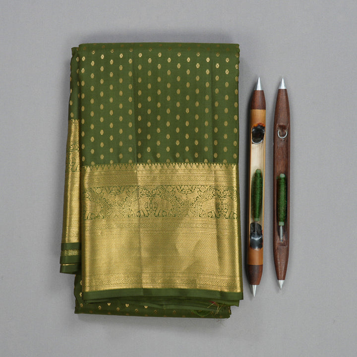 Hayagrivas Handloom Mehandi Green Kanjivaram Silk Saree KBF749H1-2