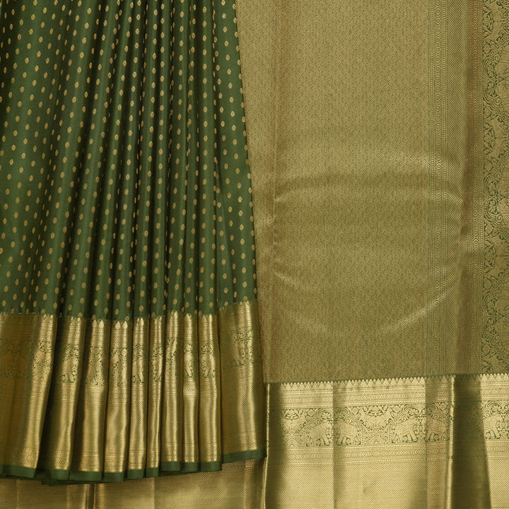 Hayagrivas Handloom Mehandi Green Kanjivaram Silk Saree KBF749H1-2