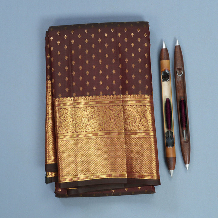 Hayagrivas Handloom Brown Kanjivaram Silk Saree KBF749H1-3