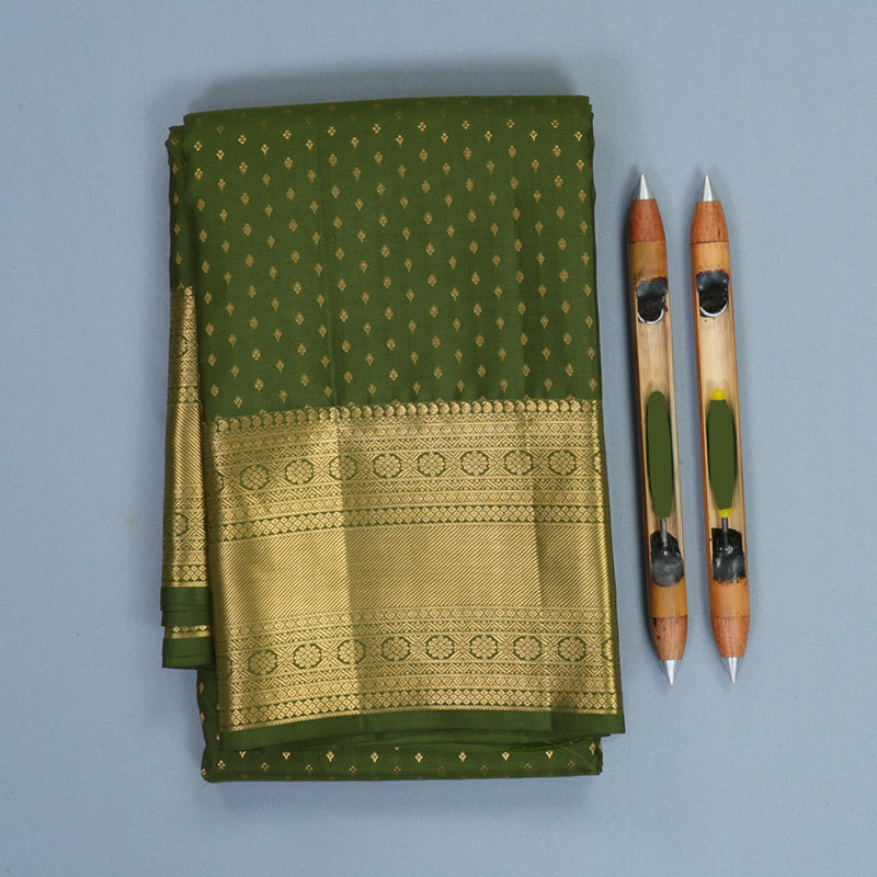 Hayagrivas Handloom Mehandi Green Kanjivaram Silk Saree KBF749H1-7