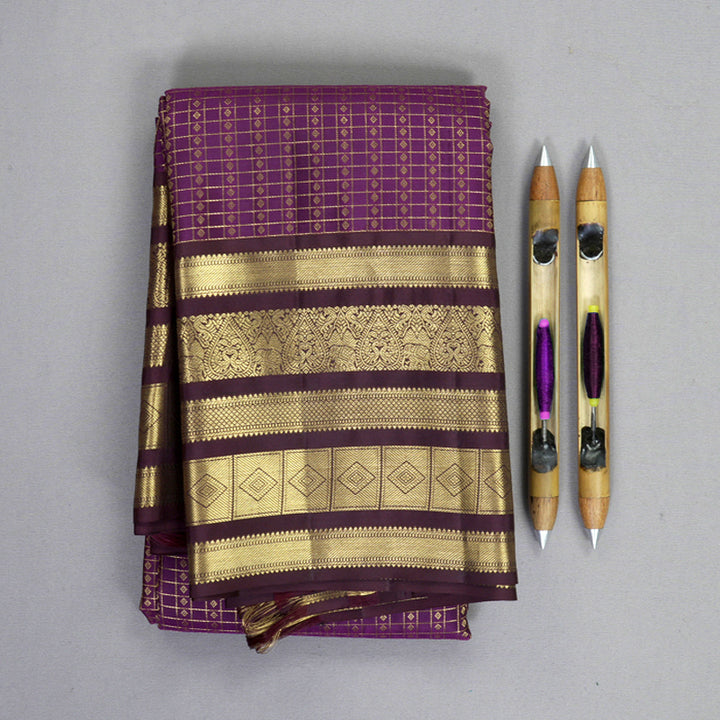Hayagrivas Handloom Purple Kanjivaram Silk Saree with Plum Purple Border KBF749H3-1