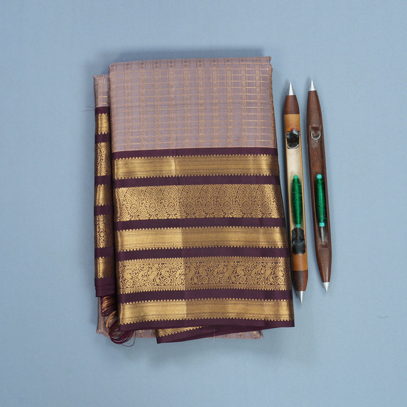 Hayagrivas Handloom Mauve Kanjivaram Silk Saree with Plum Purple Border KBF749H3-2