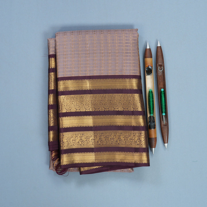Hayagrivas Handloom Mauve Kanjivaram Silk Saree with Plum Purple Border KBF749H3-2