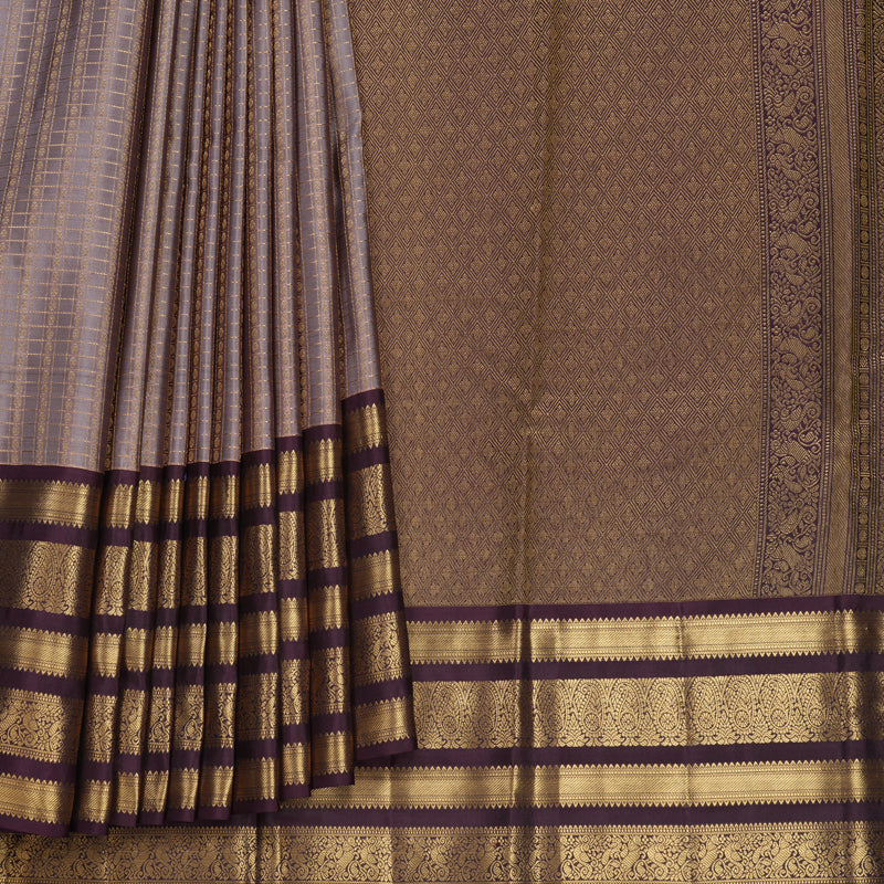 Hayagrivas Handloom Mauve Kanjivaram Silk Saree with Plum Purple Border KBF749H3-2