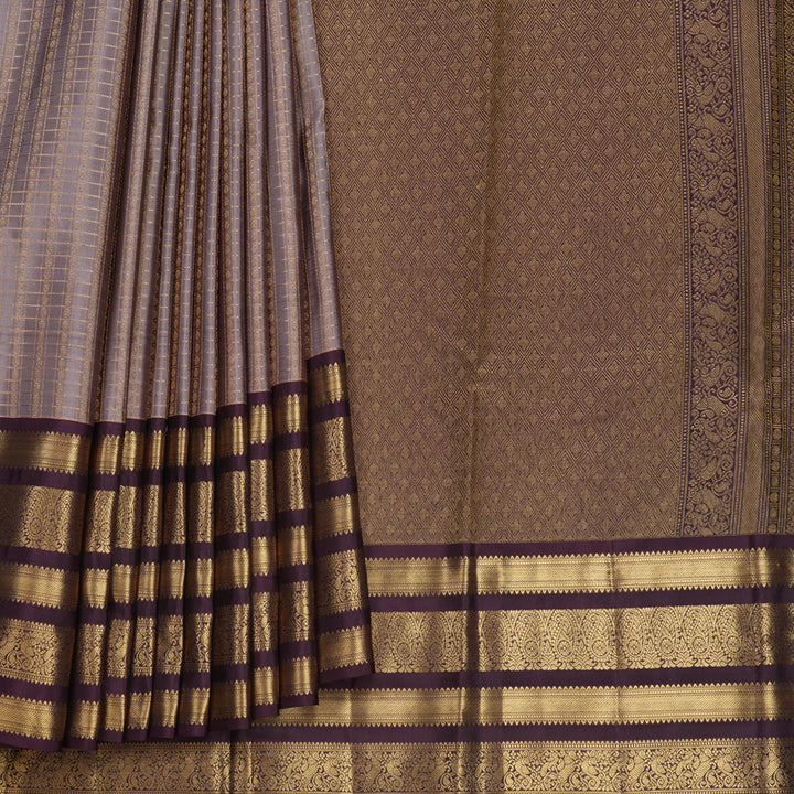Hayagrivas Handloom Mauve Kanjivaram Silk Saree with Plum Purple Border KBF749H3-2