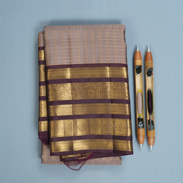 Hayagrivas Handloom Mauve Kanjivaram Silk Saree with Plum Purple Border KBF749H3-3