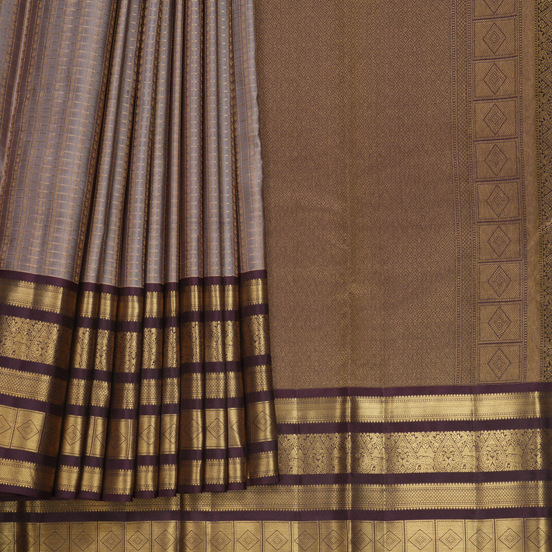 Hayagrivas Handloom Mauve Kanjivaram Silk Saree with Plum Purple Border KBF749H3-3