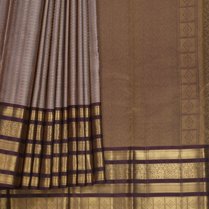 Hayagrivas Handloom Mauve Kanjivaram Silk Saree with Plum Purple Border KBF749H3-3