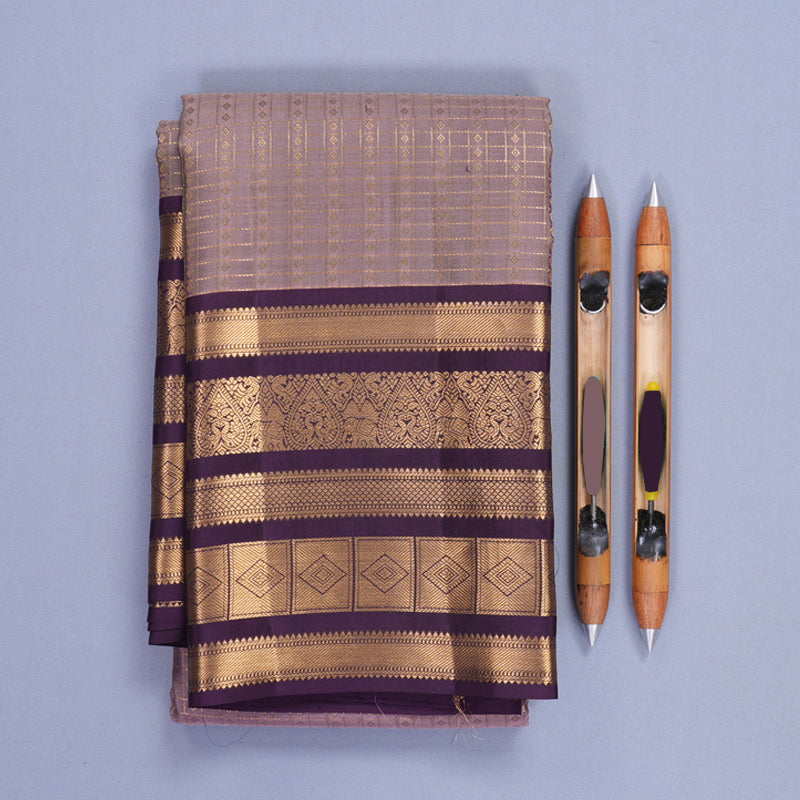 Hayagrivas Handloom Mauve Kanjivaram Silk Saree with Purple Border KBF749H3-5