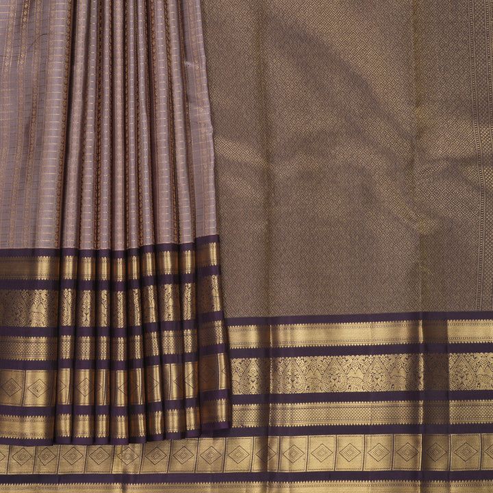 Hayagrivas Handloom Mauve Kanjivaram Silk Saree with Purple Border KBF749H3-5