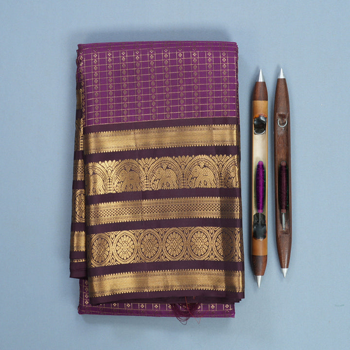 Hayagrivas Handloom Purple Kanjivaram Silk Saree with Deep Plum Purple Border KBF749H3-7