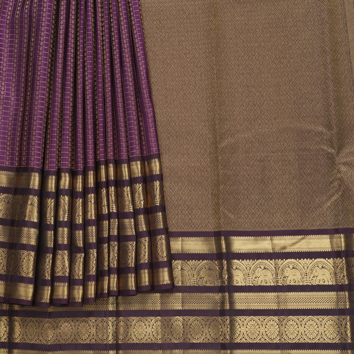 Hayagrivas Handloom Purple Kanjivaram Silk Saree with Deep Plum Purple Border KBF749H3-7