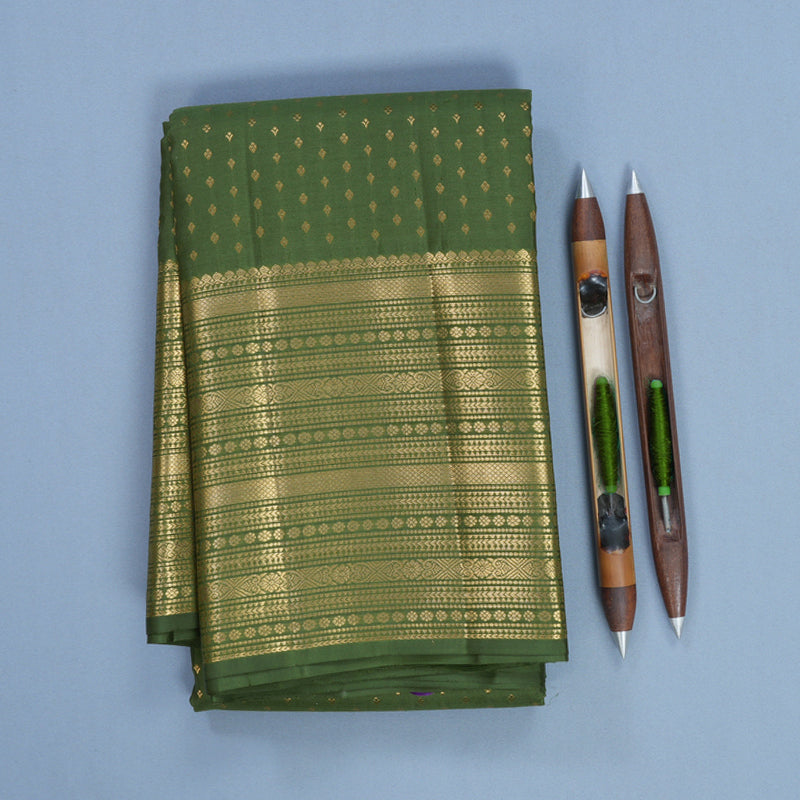 Hayagrivas Handloom Olive Green Kanjivaram Silk Saree KBF749H4-13