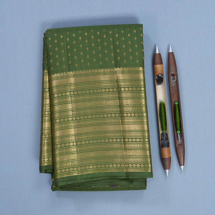 Hayagrivas Handloom Olive Green Kanjivaram Silk Saree KBF749H4-13