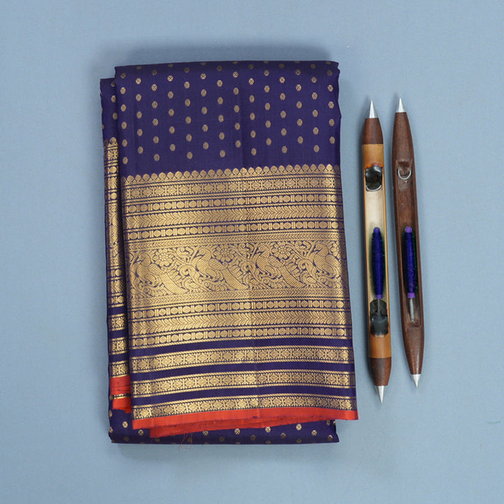 Hayagrivas Handloom Midnight Blue Kanjivaram Silk Saree KBF749H4-7