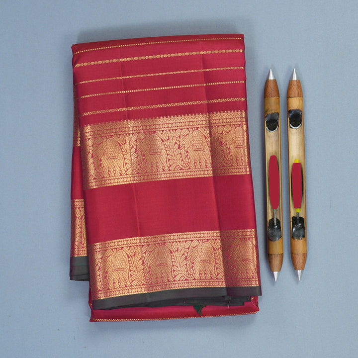 Hayagrivas Handloom Reddish-Pink Kanjivaram Silk Saree KBF749H5-5