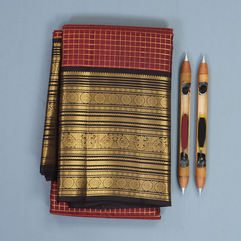 Hayagrivas Handloom Maroon Kanjivaram Silk Saree with Kanchana Brown Border KBF749H6-1