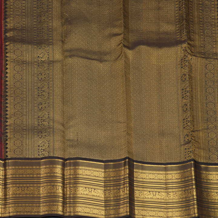Hayagrivas Handloom Maroon Kanjivaram Silk Saree with Kanchana Brown Border KBF749H6-1