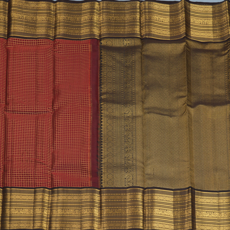Hayagrivas Handloom Maroon Kanjivaram Silk Saree with Kanchana Brown Border KBF749H6-1