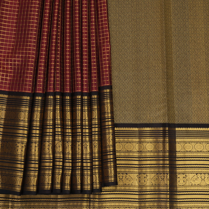 Hayagrivas Handloom Maroon Kanjivaram Silk Saree with Kanchana Brown Border KBF749H6-1
