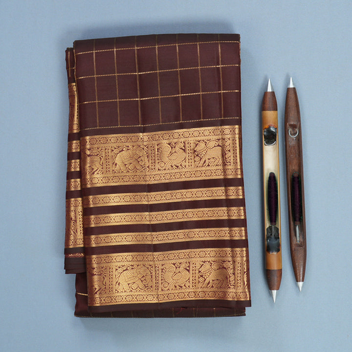 Hayagrivas Handloom Coffee Brown Kanjivaram Silk Saree KBF749H6-10