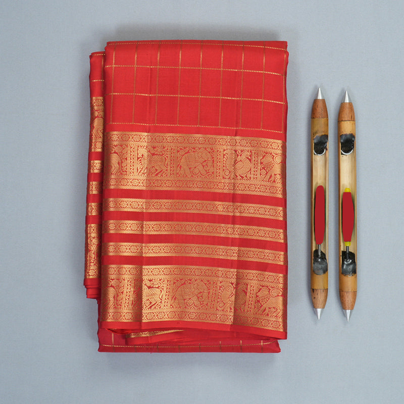 Hayagrivas Handloom Red Kanjivaram Silk Saree KBF749H6-11