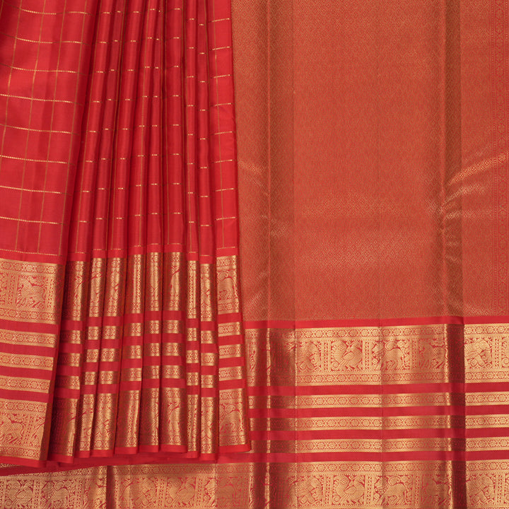 Hayagrivas Handloom Red Kanjivaram Silk Saree KBF749H6-11