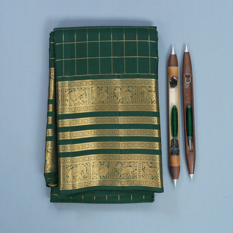 Hayagrivas Handloom Bottle Green Kanjivaram Silk Saree KBF749H6-12
