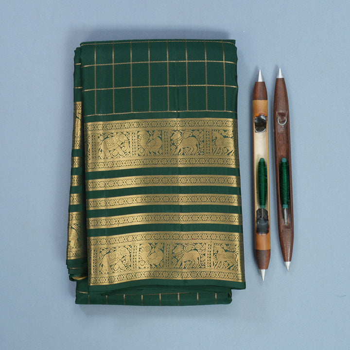 Hayagrivas Handloom Bottle Green Kanjivaram Silk Saree KBF749H6-12