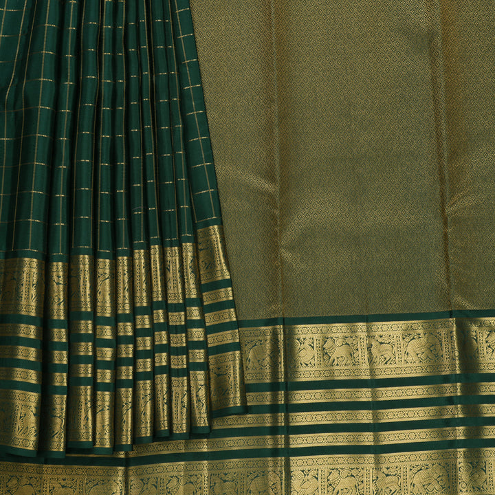 Hayagrivas Handloom Bottle Green Kanjivaram Silk Saree KBF749H6-12