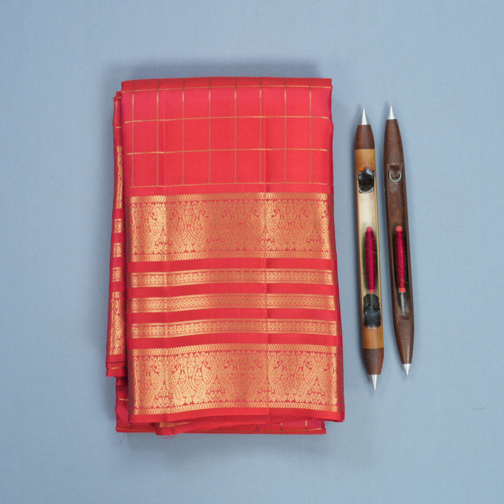 Hayagrivas Handloom Orangish-Pink Kanjivaram Silk Saree KBF749H6-13
