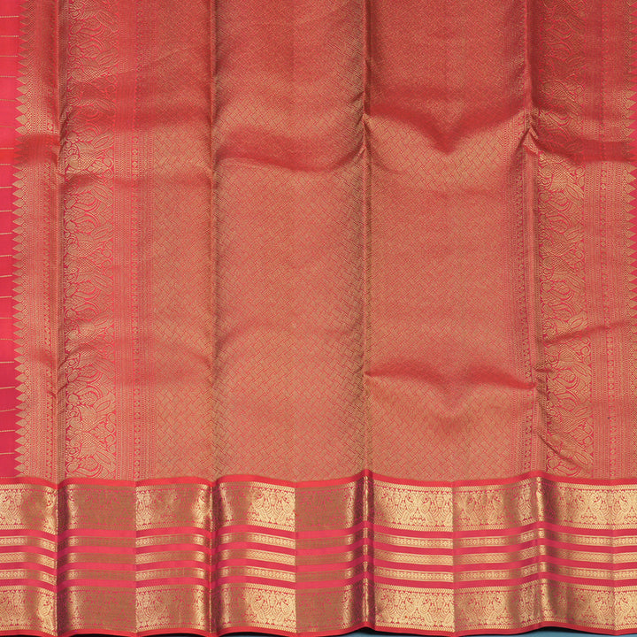 Hayagrivas Handloom Orangish-Pink Kanjivaram Silk Saree KBF749H6-13