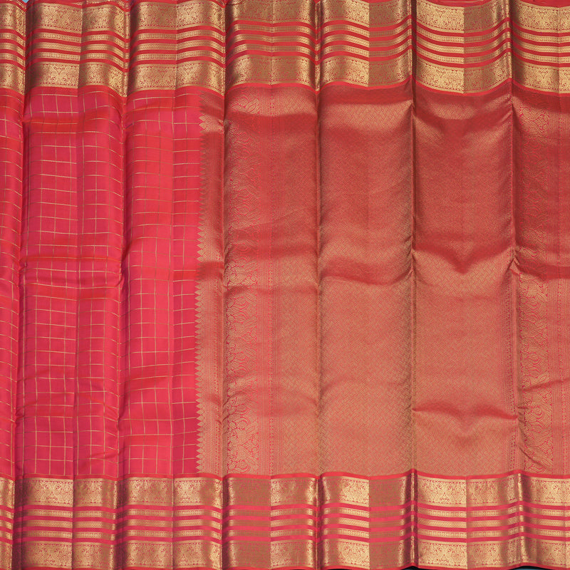 Hayagrivas Handloom Orangish-Pink Kanjivaram Silk Saree KBF749H6-13
