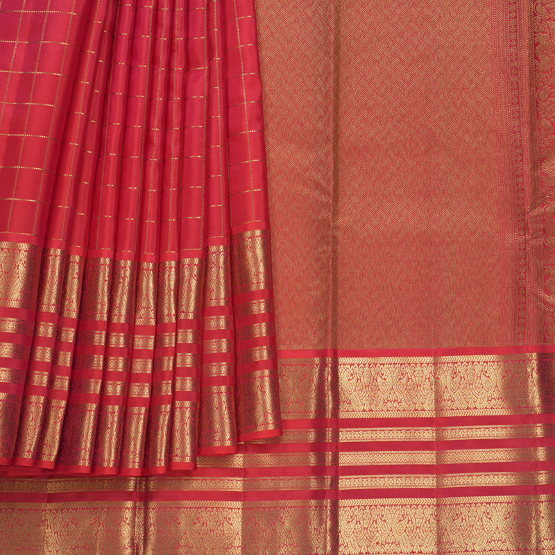 Hayagrivas Handloom Orangish-Pink Kanjivaram Silk Saree KBF749H6-13
