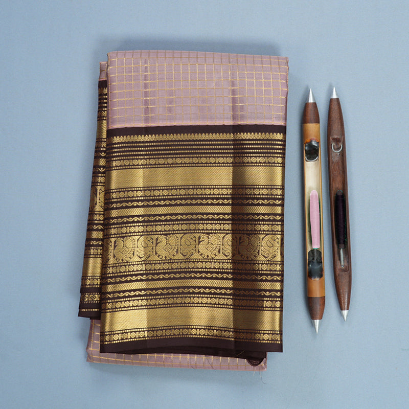 Hayagrivas Handloom Pastel Pink Kanjivaram Silk Saree with Kanchana Brown Border KBF749H6-18