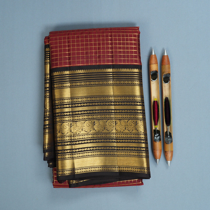 Hayagrivas Handloom Rust Red Kanjivaram Silk Saree with Kanchana Brown Border KBF749H6-25