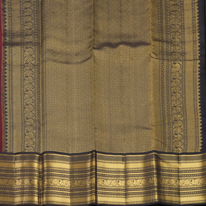 Hayagrivas Handloom Rust Red Kanjivaram Silk Saree with Kanchana Brown Border KBF749H6-25