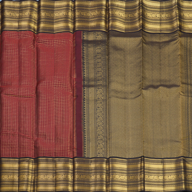 Hayagrivas Handloom Rust Red Kanjivaram Silk Saree with Kanchana Brown Border KBF749H6-25