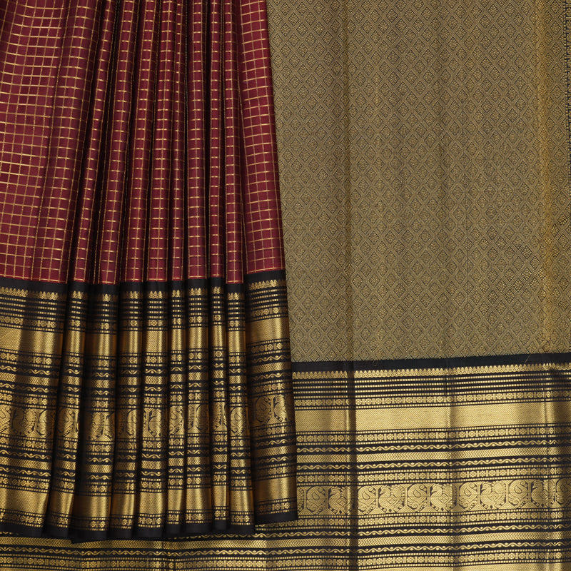 Hayagrivas Handloom Rust Red Kanjivaram Silk Saree with Kanchana Brown Border KBF749H6-25