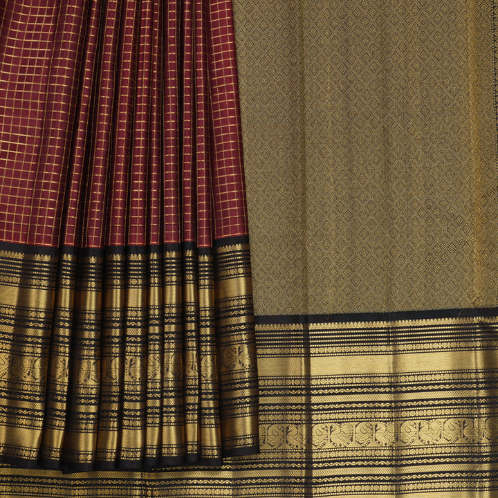 Hayagrivas Handloom Rust Red Kanjivaram Silk Saree with Kanchana Brown Border KBF749H6-25