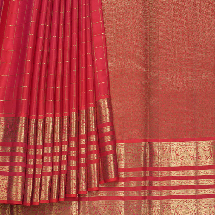 Hayagrivas Handloom Reddish-Pink Kanjivaram Silk Saree KBF749H6-3