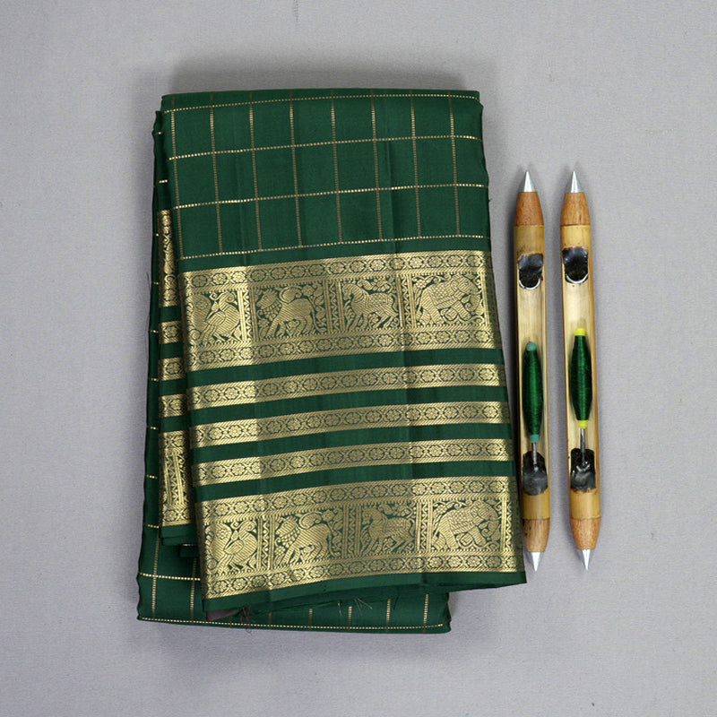 Hayagrivas Handloom Bottle Green Kanjivaram Silk Saree KBF749H6-32