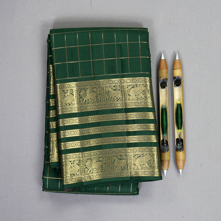 Hayagrivas Handloom Bottle Green Kanjivaram Silk Saree KBF749H6-32