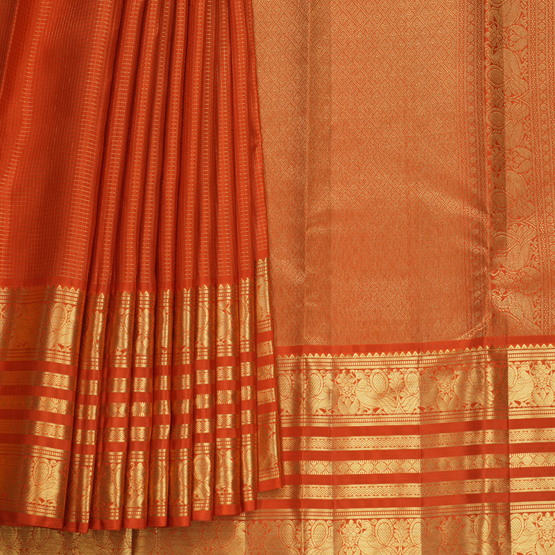 Hayagrivas Handloom Orange Kanjivaram Silk Saree KBF749H6-5