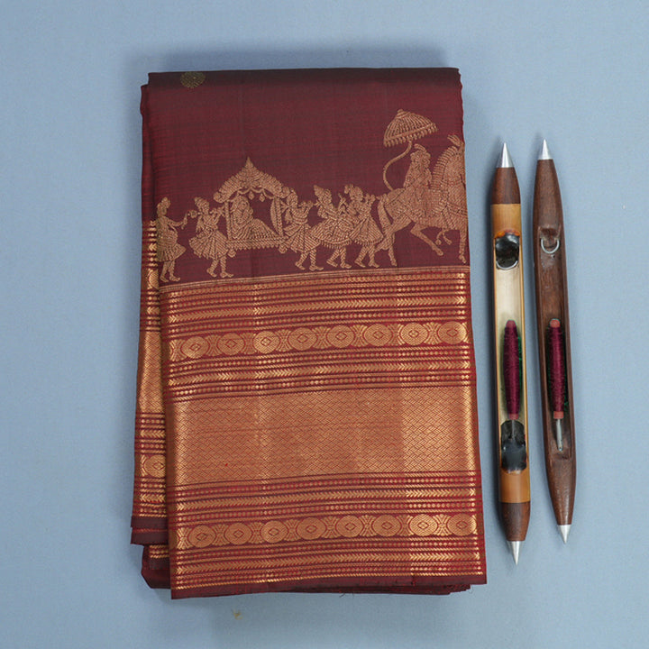Hayagrivas Handloom Dark Maroon Kanjivaram Silk Saree KBF750H1-2
