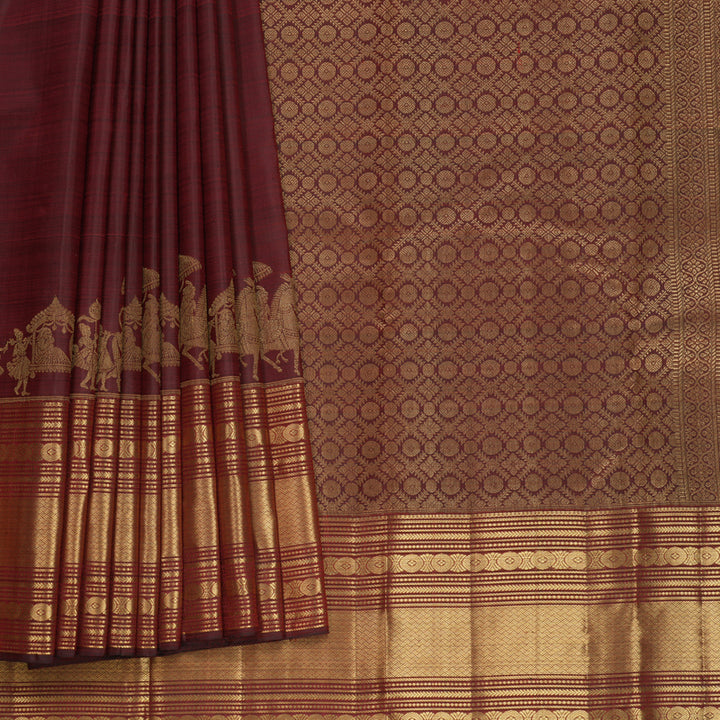 Hayagrivas Handloom Dark Maroon Kanjivaram Silk Saree KBF750H1-2