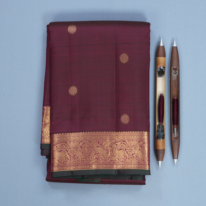 Hayagrivas Handloom Burgundy Kanjivaram Silk Saree KBF750H2-1