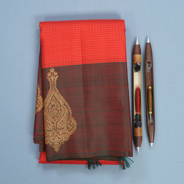 Hayagrivas Handloom Red Kanjivaram Silk Saree with Manthalir Border KBF752H10-1